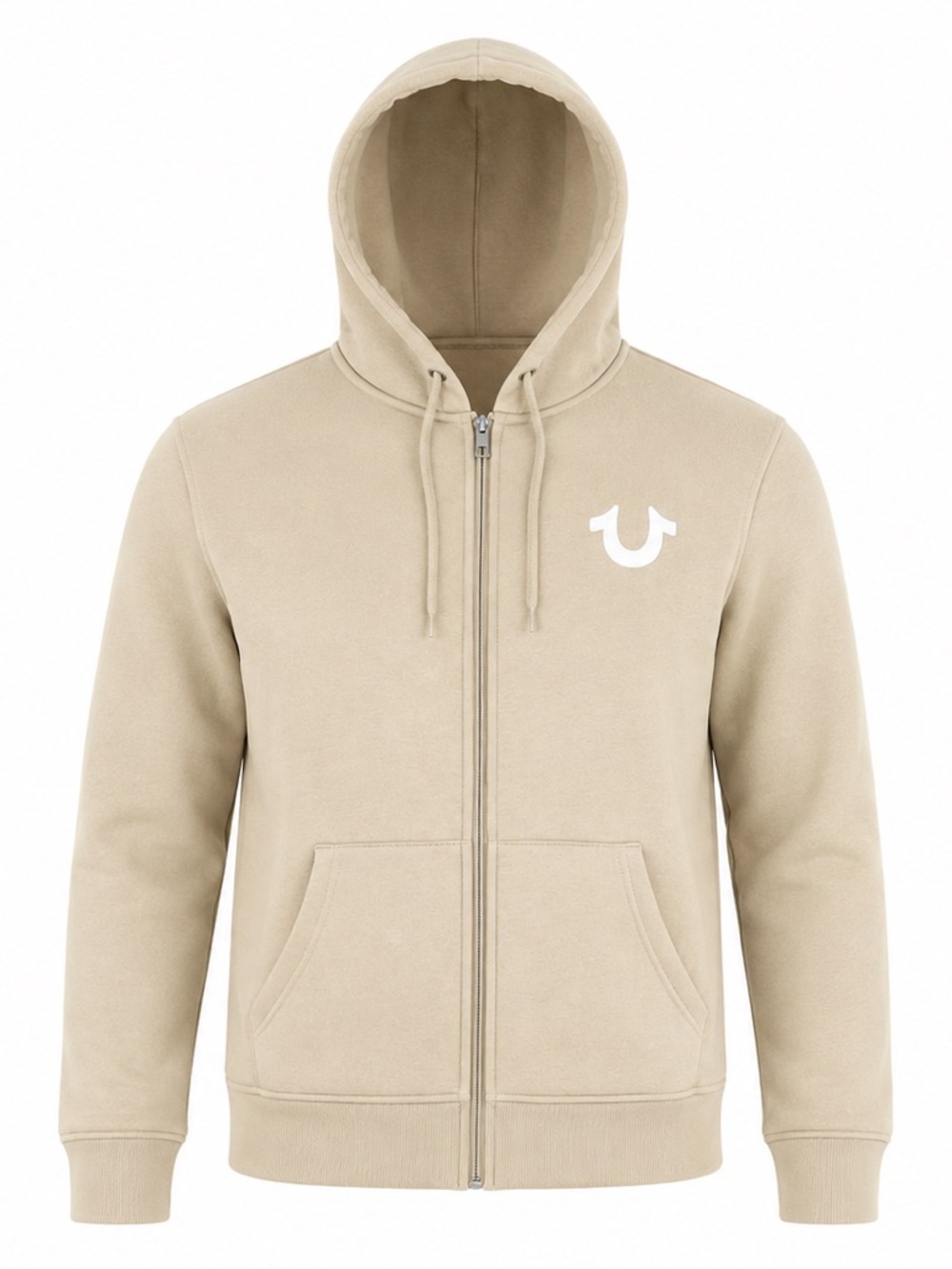 True Religion Big Horseshoe Flock Zip Hoodie Tan Men's M Graphic Streetwear Logo